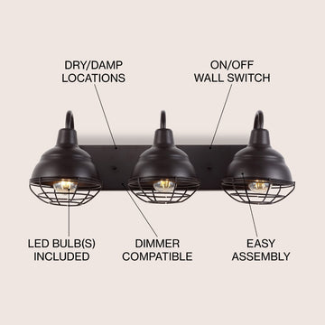 Levi 24.5" Industrial Farmhouse Iron LED Vanity - JONATHAN Y